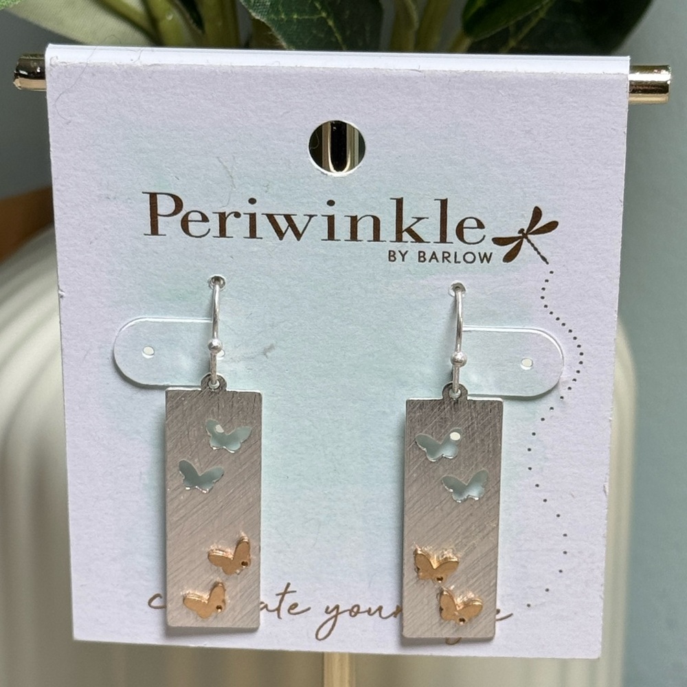 Periwinkle by Barlow Silver and Gold Butterfly Earrings